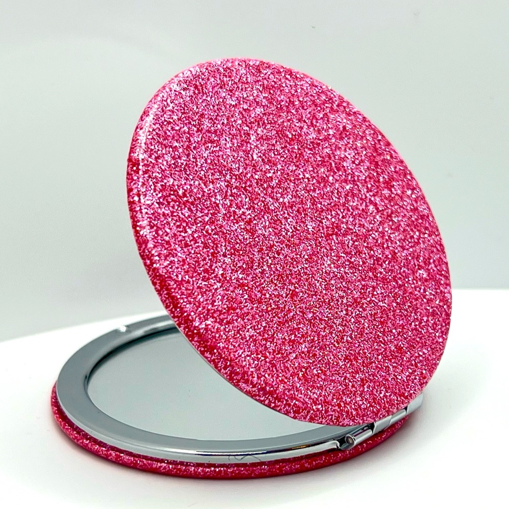 🦋$4 ~ Compact Mirror ~ Double Sided ~ Pink W Sparkles ~ NEW